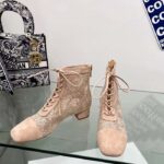 Dior Women CD Naughtily-D Heeled Ankle Boot Embroidered Signature Suede Calfskin Laces – Image 3