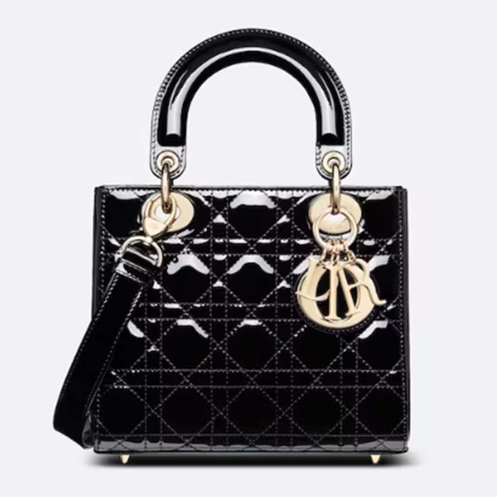 Dior Women CD Small Lady Dior Bag Black Patent Cannage Calfskin