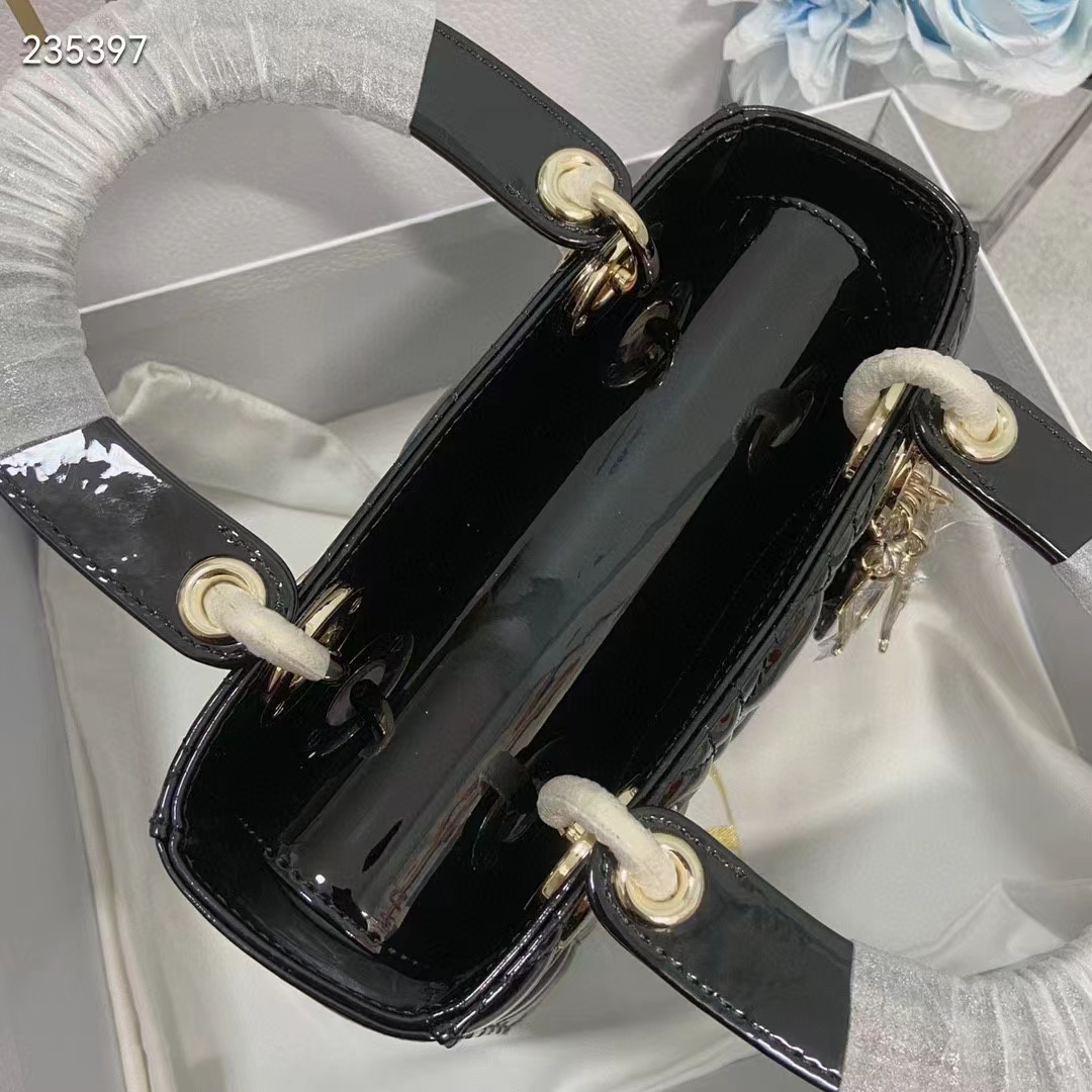 Dior Women CD Small Lady Dior Bag Black Patent Cannage Calfskin