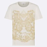 Dior Women CD T-Shirt White Cotton Jersey Gold-Tone Butterfly Around The World Motif (11)