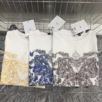 Dior Women CD T-Shirt White Cotton Linen Jersey Pastel Midnight Blue Butterfly Around The World Motif (6)