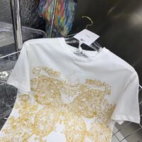 Dior Women CD T-Shirt White Cotton Jersey Gold-Tone Butterfly Around The World Motif (11)