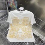 Dior Women CD T-Shirt White Cotton Jersey Gold-Tone Butterfly Around The World Motif - Image 2