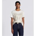 Dior Women CD T-Shirt White Cotton Jersey Gold-Tone Butterfly Around The World Motif - Image 9