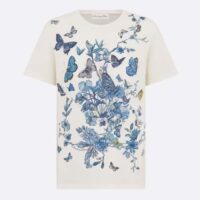 Dior Women CD T-Shirt White Cotton Jersey Pastel Midnight Blue Toile De Jouy Mexico Motif (12)