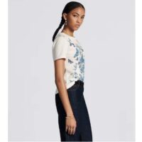 Dior Women CD T-Shirt White Cotton Jersey Pastel Midnight Blue Toile De Jouy Mexico Motif (12)