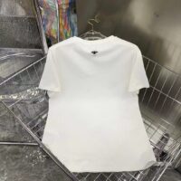 Dior Women CD T-Shirt White Cotton Jersey Pastel Midnight Blue Toile De Jouy Mexico Motif (12)