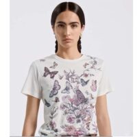 Dior Women CD T-Shirt White Cotton Jersey Pastel Pink Toile De Jouy Mexico Motif (10)