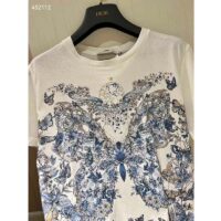 Dior Women CD T-Shirt White Cotton Linen Jersey Pastel Midnight Blue Butterfly Around The World Motif (6)