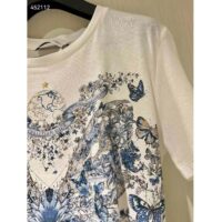 Dior Women CD T-Shirt White Cotton Linen Jersey Pastel Midnight Blue Butterfly Around The World Motif (6)