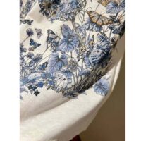 Dior Women CD T-Shirt White Cotton Linen Jersey Pastel Midnight Blue Butterfly Around The World Motif (6)