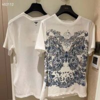Dior Women CD T-Shirt White Cotton Linen Jersey Pastel Midnight Blue Butterfly Around The World Motif (6)