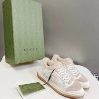 Gucci GG Unisex MAC80 Sneaker Off White Leather Merino Wool Round Toe Rubber Flat (10)