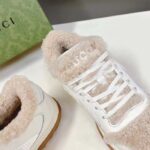 Gucci GG Unisex MAC80 Sneaker Off White Leather Merino Wool Round Toe Rubber Flat - Imagen 8