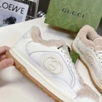 Gucci GG Unisex MAC80 Sneaker Off White Leather Merino Wool Round Toe Rubber Flat (10)