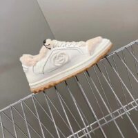 Gucci GG Unisex MAC80 Sneaker Off White Leather Merino Wool Round Toe Rubber Flat (10)