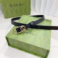 Gucci GG Unisex Thin Belt Mini Round Interlocking G Black Leather 1.5 CM Width (4)