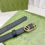 Gucci GG Unisex Thin Belt Mini Round Interlocking G Black Leather 1.5 CM Width - Imagen 3