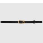 Gucci GG Unisex Thin Belt Mini Round Interlocking G Black Leather 1.5 CM Width