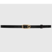 Gucci GG Unisex Thin Belt Mini Round Interlocking G Black Leather 1.5 CM Width