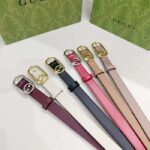 Gucci GG Unisex Thin Belt Mini Round Interlocking G White Leather 1.5 CM Width - Bild 3