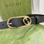 Gucci GG Unisex Thin Belt Mini Round Interlocking G Black Leather 1.5 CM Width - Imagen 4