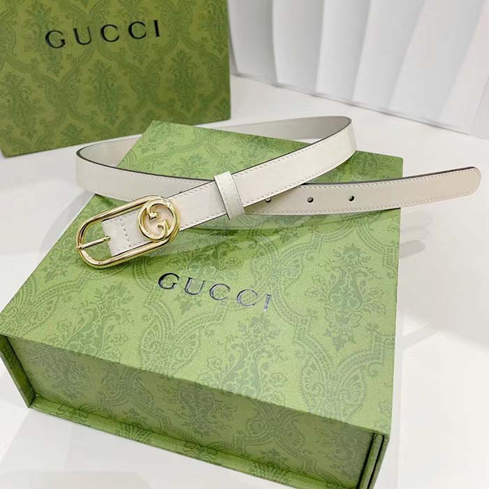 Gucci GG Unisex Thin Belt Mini Round Interlocking G White Leather 1.5 CM Width (4)