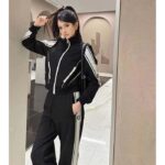 Gucci GG Women Cotton Jersey Zip Jacket Black Lightweight Felted Point Collar Long Sleeves - Image 11