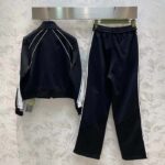 Gucci GG Men Cotton Jersey Zip Jacket Black Lightweight Felted Point Collar Long Sleeves - Image 3