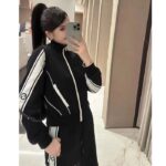 Gucci GG Women Cotton Jersey Zip Jacket Black Lightweight Felted Point Collar Long Sleeves - Image 12