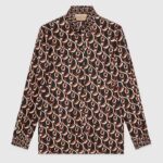 Gucci GG Women Interlocking G Chain Print Silk Shirt Point Collar Long Sleeves