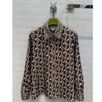 Gucci GG Women Interlocking G Chain Print Silk Shirt Point Collar Long Sleeves (7)