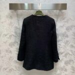 Gucci GG Women Tweed Mélange Jacket Black Self-Covered Buttons Interlocking G Lined V-Neck - Image 3
