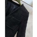 Gucci GG Women Tweed Mélange Jacket Black Self-Covered Buttons Interlocking G Lined V-Neck - Image 8
