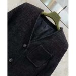 Gucci GG Women Tweed Mélange Jacket Black Self-Covered Buttons Interlocking G Lined V-Neck - Image 4