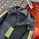 Gucci Men GG Black Jacquard Nylon Padded Coat Camel Brown Interlocking G Stripe Down Goose Feather - Imagen 7