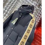 Gucci Men GG Black Jacquard Nylon Padded Coat Camel Brown Interlocking G Stripe Down Goose Feather - Imagen 8