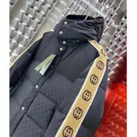 Gucci Men GG Black Jacquard Nylon Padded Coat Camel Brown Interlocking G Stripe Down Goose Feather (10)