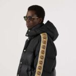 Gucci Men GG Black Jacquard Nylon Padded Coat Camel Brown Interlocking G Stripe Down Goose Feather - Imagen 13