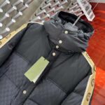 Gucci Men GG Black Jacquard Nylon Padded Coat Camel Brown Interlocking G Stripe Down Goose Feather - Imagen 6