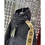 Gucci Men GG Black Jacquard Nylon Padded Coat Camel Brown Interlocking G Stripe Down Goose Feather - Imagen 9