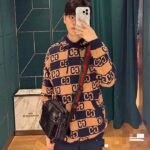 Gucci Men GG Cotton Jacquard Hooded Sweater Beige Dark Blue Dropped Shoulder Kangaroo Pocket - Imagen 10