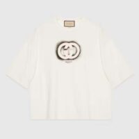 Gucci Men GG Cotton Jersey Interlocking Graffiti T-Shirt Off White Crewneck Dropped Shoulder Short Sleeves (2)