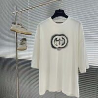 Gucci Men GG Cotton Jersey Interlocking Graffiti T-Shirt Off White Crewneck Dropped Shoulder Short Sleeves (2)