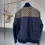 Gucci Men GG Nylon Canvas Zip Jacket Dark Blue Interlocking G Embroidered High Neck - Imagen 3