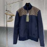 Gucci Men GG Nylon Canvas Zip Jacket Dark Blue Interlocking G Embroidered High Neck - Imagen 2