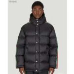 Gucci Men GG Nylon Jacquard Jacket Web Black Stripe Lined Fixed Hood Rib Cuffs - Image 10
