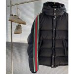 Gucci Men GG Nylon Jacquard Jacket Web Black Stripe Lined Fixed Hood Rib Cuffs - Image 4