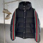 Gucci Men GG Nylon Jacquard Jacket Web Black Stripe Lined Fixed Hood Rib Cuffs - Image 2