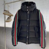 Gucci Men GG Nylon Jacquard Jacket Web Black Stripe Lined Fixed Hood Rib Cuffs (9)